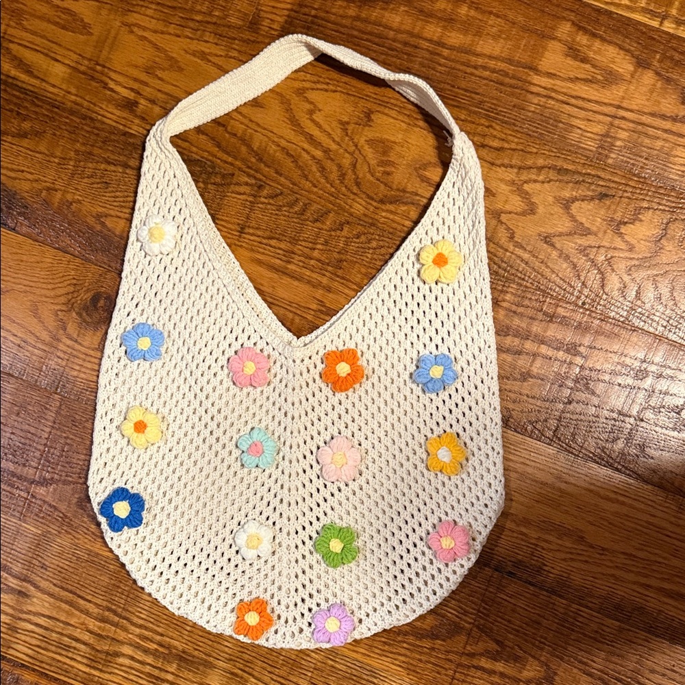 Crochet Floral Tote Bag